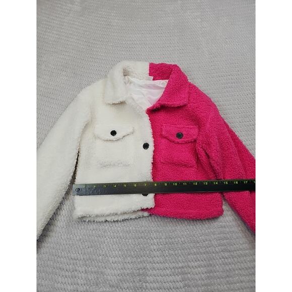 Flannel Shacket Girls 7 Pink & White Color Block Fleece - Picture 3 of 7